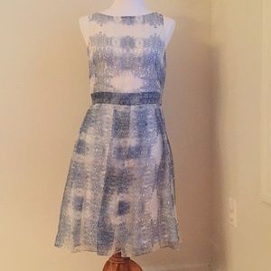 Brand new Leon Max Ivory and blue scribble dress